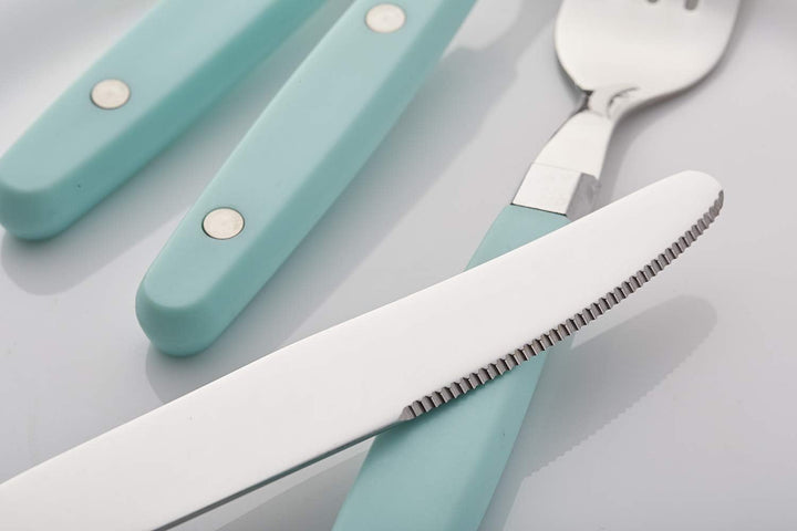ANNOVA Retro/Rivet Buntes Edelstahl-Geschirr Küchenbesteck-Set, enthält Tischmesser, Gabeln, Löffel,