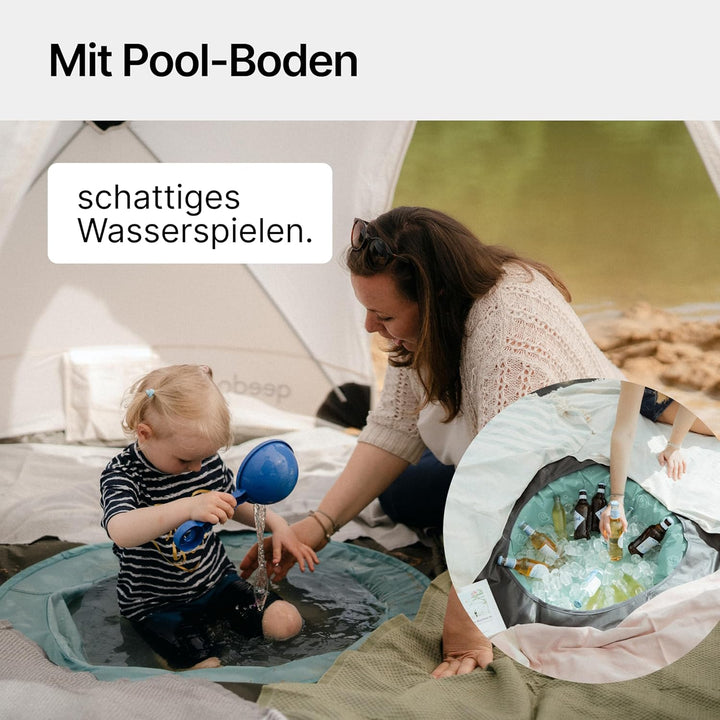 qeedo Quick Island Strandmuschel mit Pool - grosse Quick-Up Strandmuschel mit Kinderpool, Pool Floor