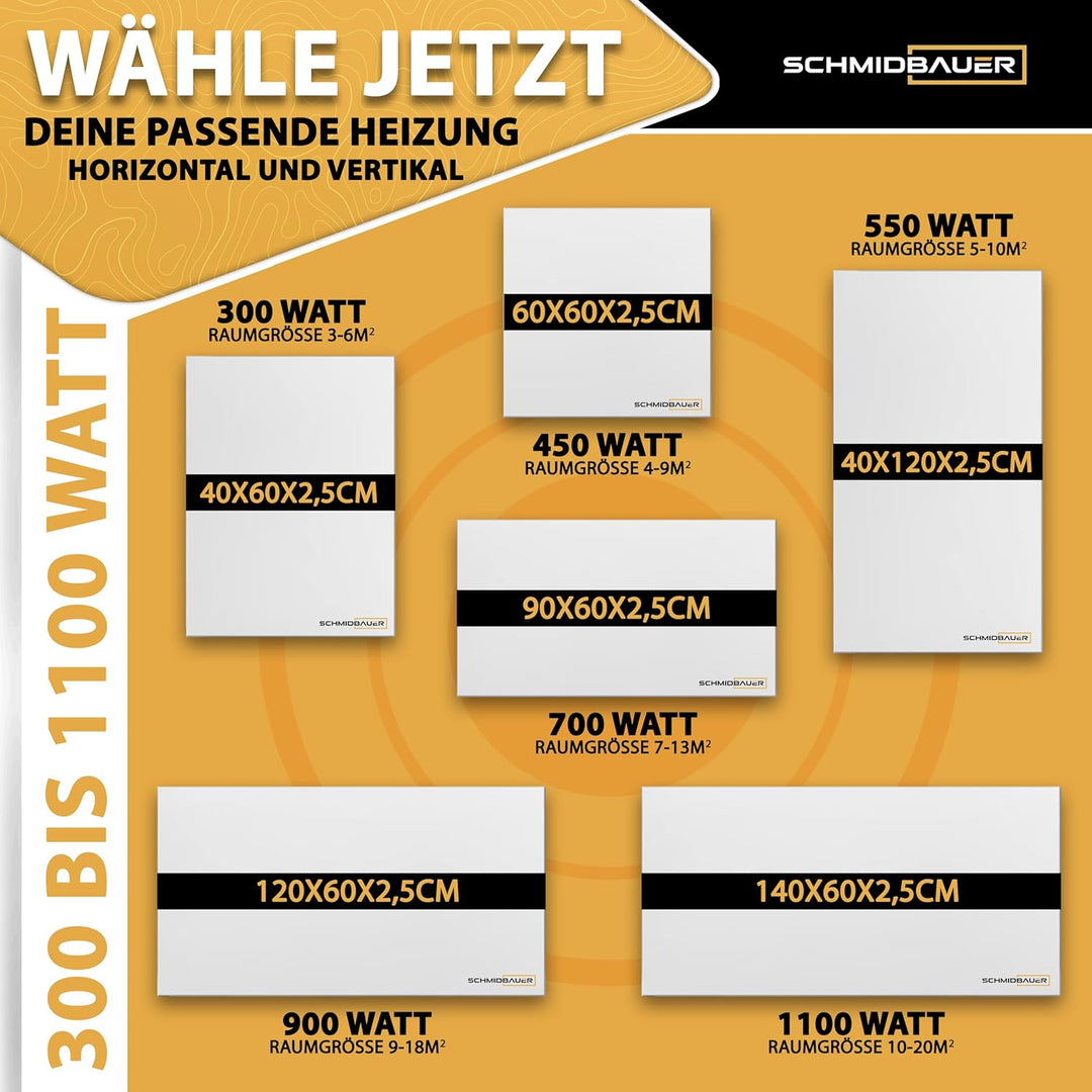 SCHMIDBAUER® Infrarotheizung Concept 450 Watt - inkl. Montagezubehör - Wand/Deckenhalterung - deutsc