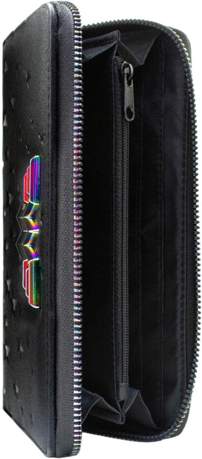 Wonder Woman Schillerndes Metall-Emblem Geprägte Sterne Portemonnaie Clutch Münzfach & Kartenhalter,