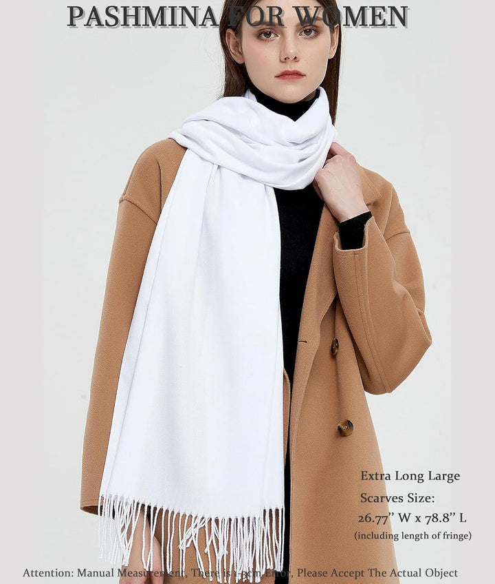 Pashmina Schals und Wraps Schals für Damen Hochzeit Party Winter Warme Lange Solid Color Weiss, Weis