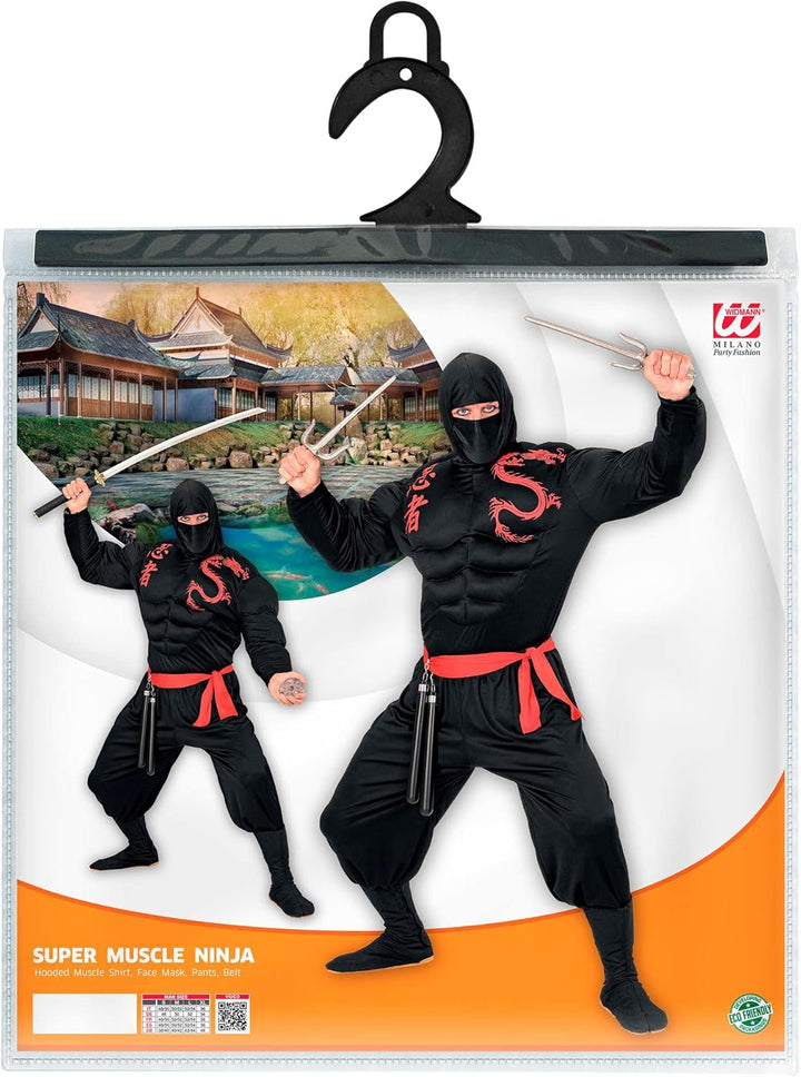 "SUPER MUSCLE NINJA" (hooded muscle shirt, face mask, pants, belt) - (S), S
