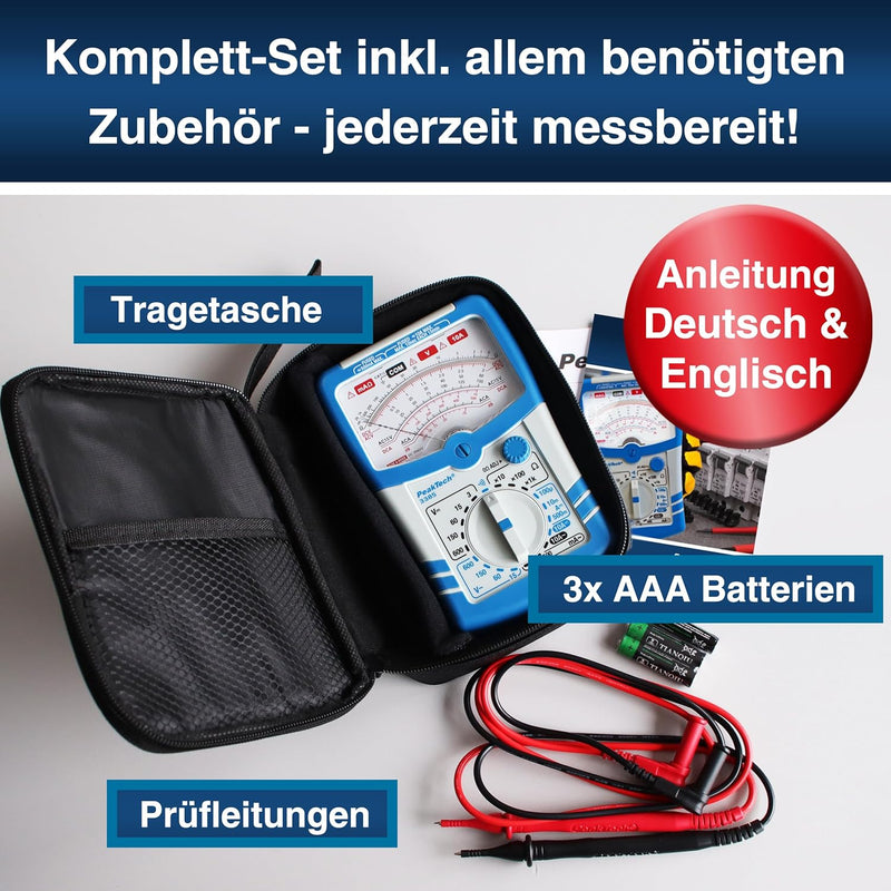 PeakTech 3385, Multimeter analog – Messgerät mit Voltmeter, Amperemeter, Durchgangsprüfer, Ohm Meter