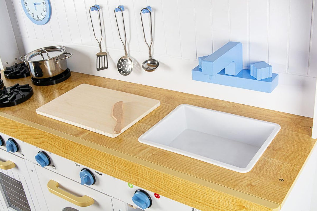 Leomark Grosse Kinderküche aus Holz Saint Tropez Spielküche mit Metalltöpfe Holzküche für Kinder Spi
