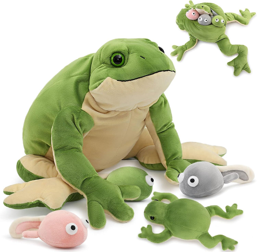 MorisMos 52cm lang Frosch Kuscheltier XXL,Plüschfrosch mit 4 Babys (3 Kaulquappen und 1 klein Frosch