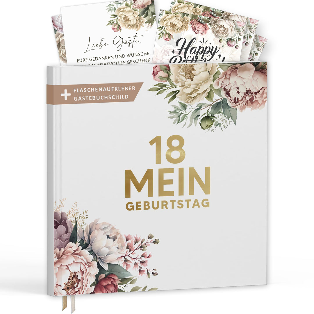 18. Geburtstag Gästebuch mit Weinetiketten – Erinnerungsbuch Vintage Look Geschenk für Familie &amp; Fre