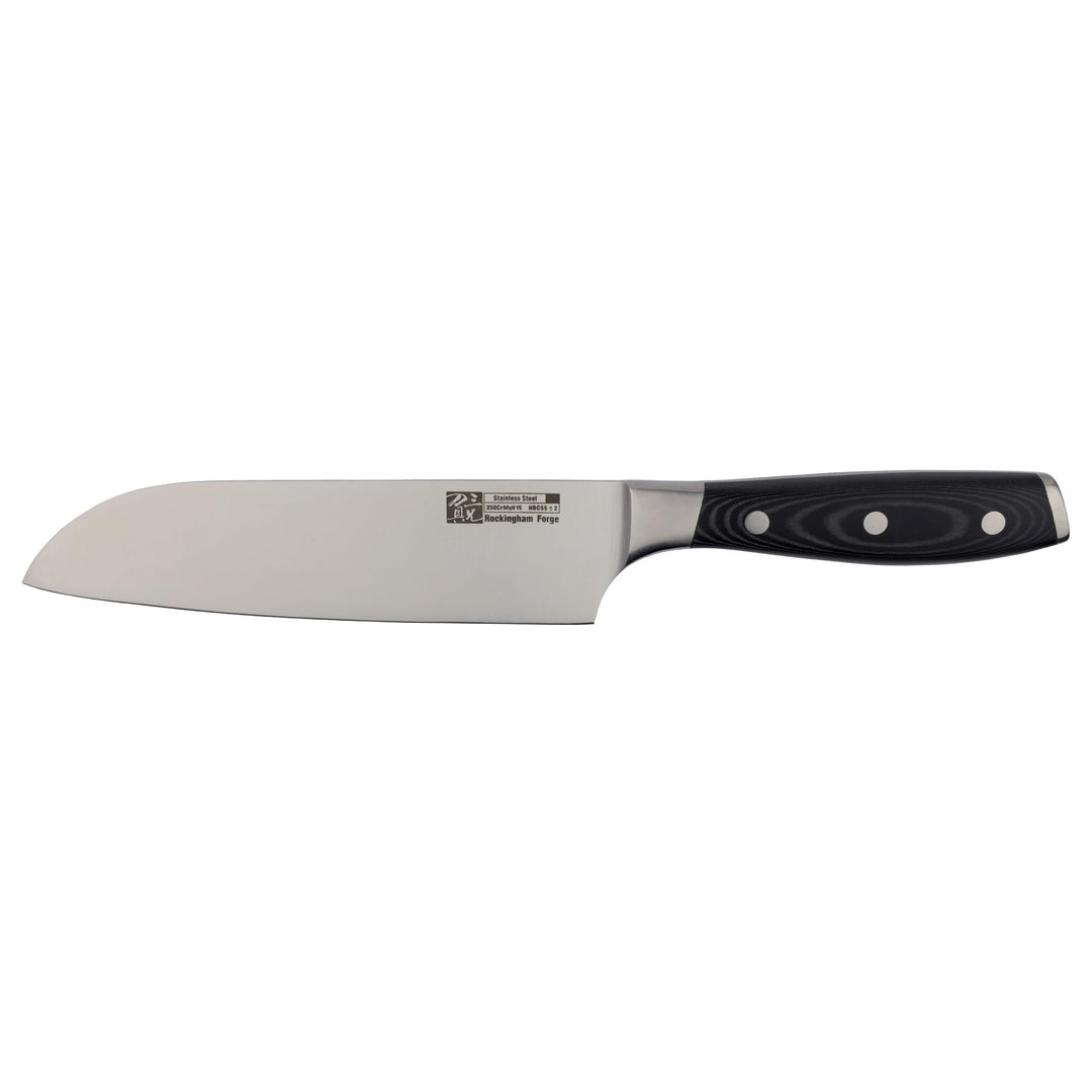 Rockingham Forge RF9100 Serie RF-9107 Santokumesser mit 7“ Klinge aus Edelstahl – Schwarzer, geniete