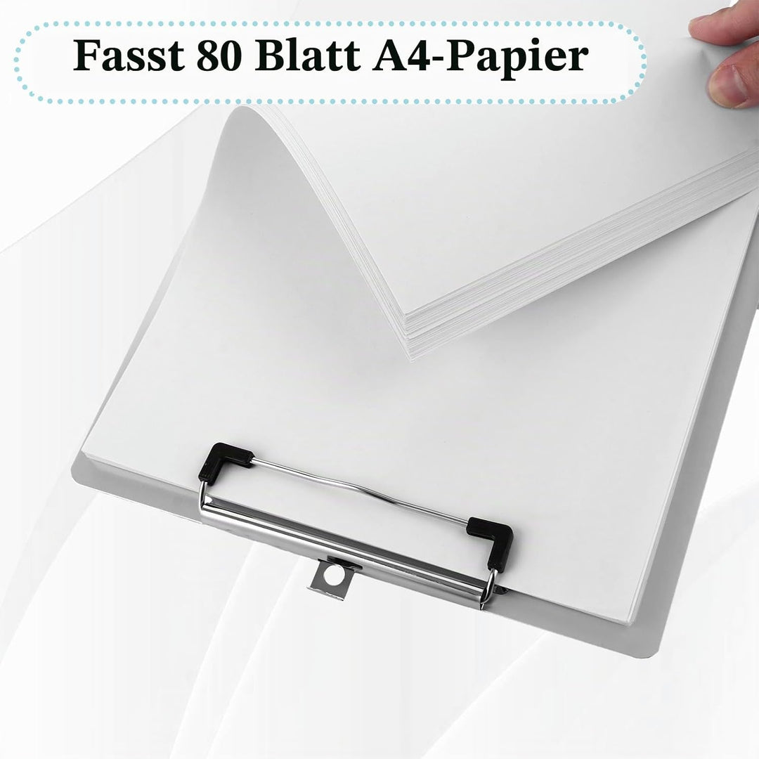 APACALI 4 Stück Alu Klemmbrett A4 mit gummierter Metalklemme, Schreibbrett DIN A4 mit Aufhängeose, P