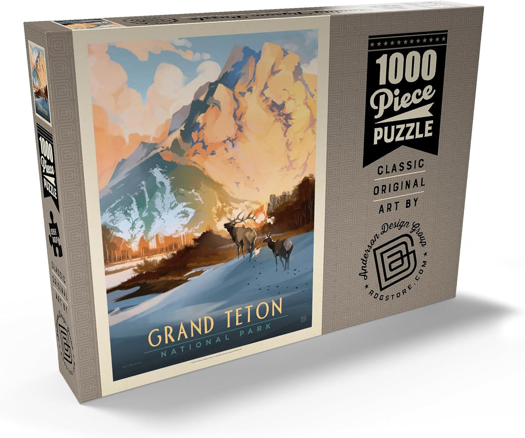 Grand Teton National Park: Winter Hush, Vintage Poster - Premium 1000 Teile Puzzle - MyPuzzle Sonder
