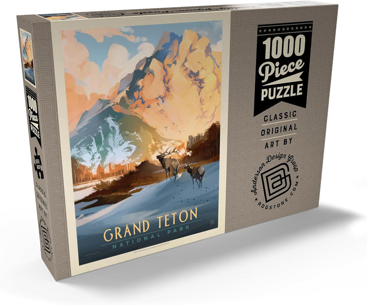 Grand Teton National Park: Winter Hush, Vintage Poster - Premium 1000 Teile Puzzle - MyPuzzle Sonder