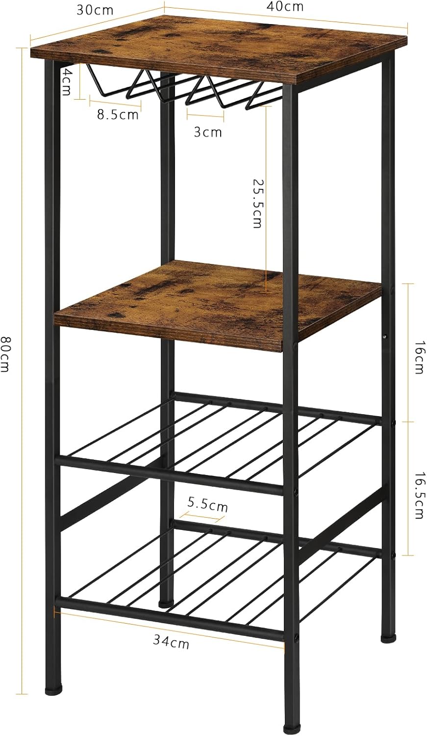 smusei Weinregal, Freistehend Flaschenregal mit Tischplatte & Weinglashalter, 4-stufiger Weinschrank