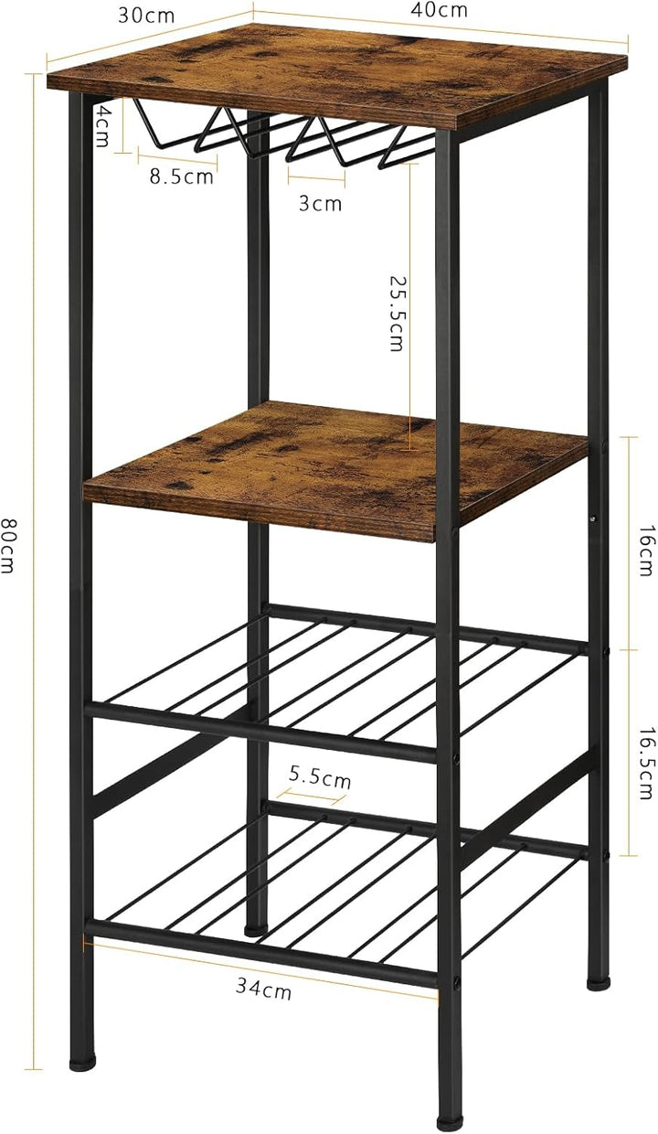 smusei Weinregal, Freistehend Flaschenregal mit Tischplatte & Weinglashalter, 4-stufiger Weinschrank