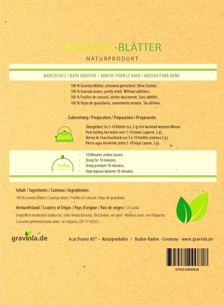 3 x 100g GRAVIOLA BLÄTTER / NEUE ERNTE. Wildsammlung. Naturbelassen & unbehandelt. Teefein. Soursop.