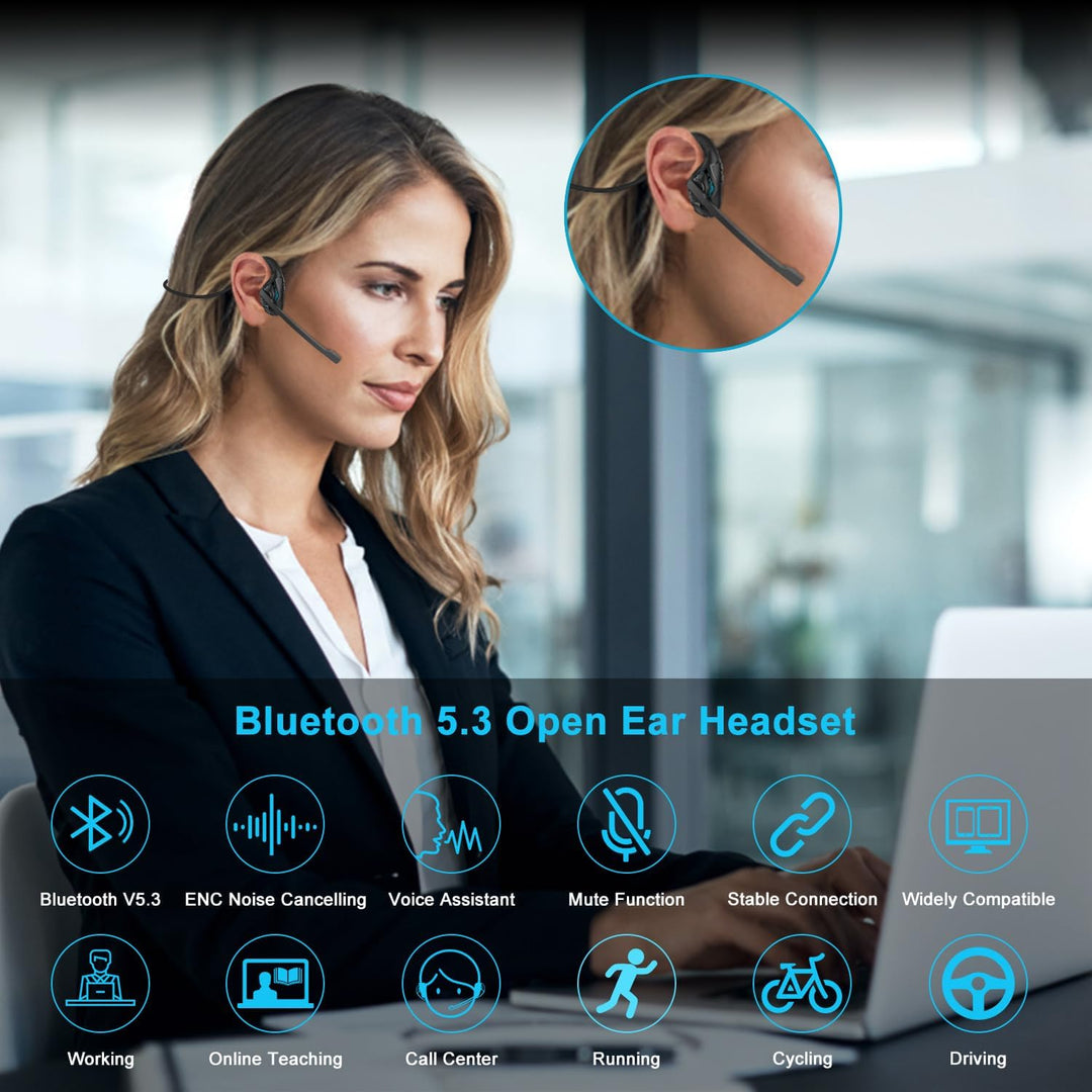 iDIGMALL Bluetooth 5.3 Headset mit Mikrofon, offene Ohr-Kopfhörer mit Geräuschunterdrückung, Mikrofo