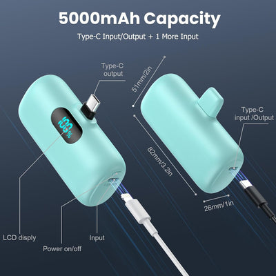 Feob Power Bank USB C 5000mAh, 15W PD 3.0A Schnelles Aufladen Powerbank Schlank LCD Display Extrener