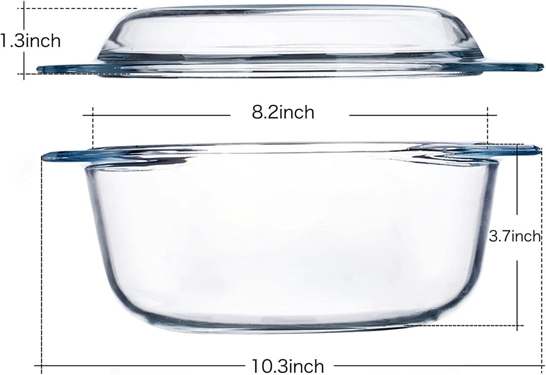 Auflaufform Glas mit Deckel, 2.5L 20cm Mikrowellengeschirr mit Glasdeckel, Rund, Ofenfest, 2.5L