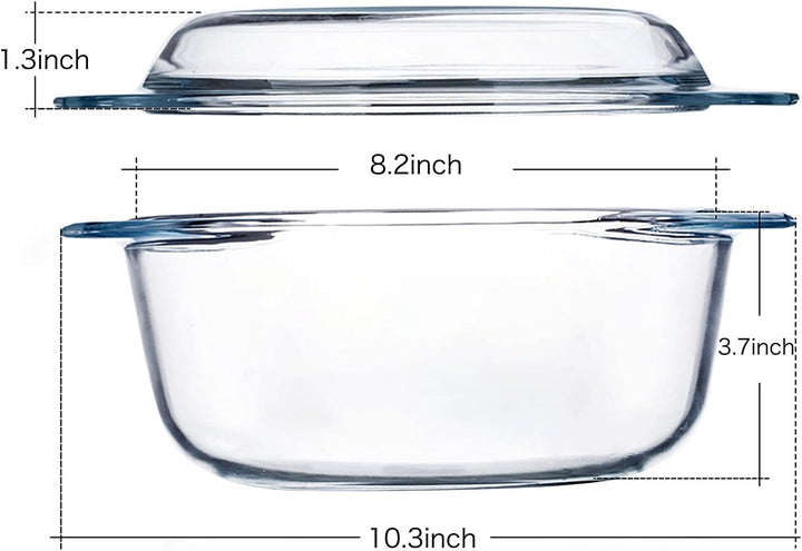 Auflaufform Glas mit Deckel, 2.5L 20cm Mikrowellengeschirr mit Glasdeckel, Rund, Ofenfest, 2.5L