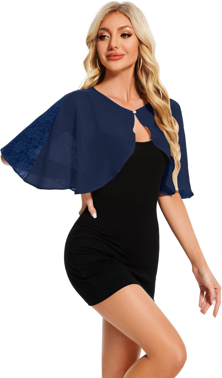 Damen Spitzen Schal Stola Chiffon Umhang Cape Capelets für Hochzeit Abendkleid Braut Party Elegant S
