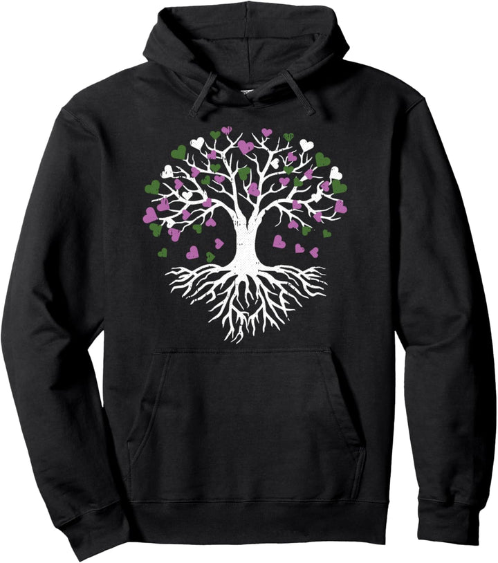 Tree Root Gender-queer Pride Heart Leaves Proud LGBT-Q Ally Pullover Hoodie
