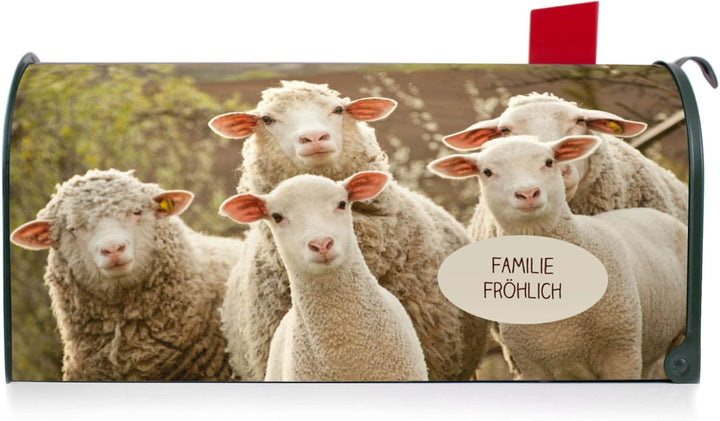 banjado® Amerikanischer Briefkasten individualisiert - US Mailbox/Letterbox mit Motiv Schaffamilie 5
