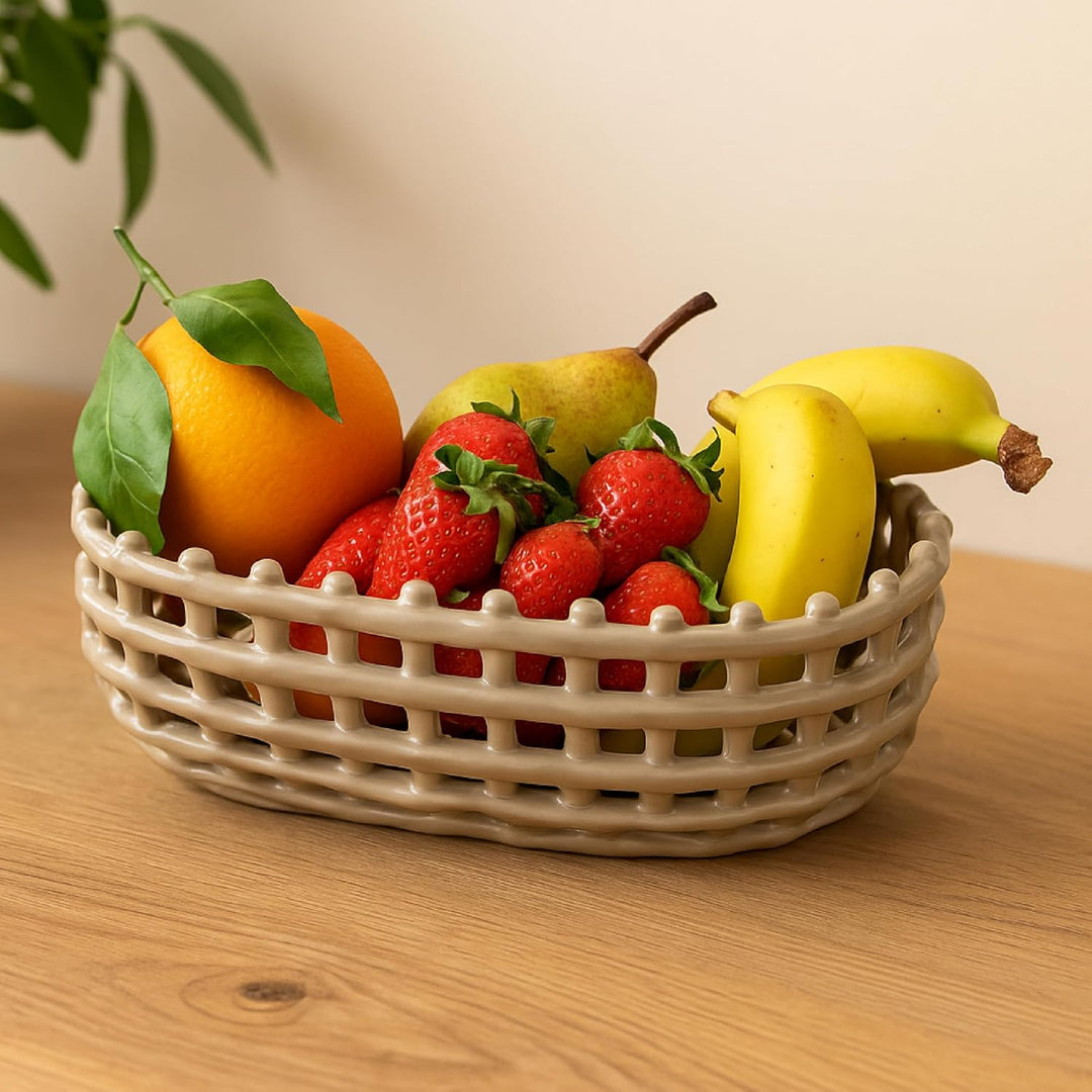 Baroni Home, geflochtenes Mehrzweck-Keramik-Aufbewahrungskörbchen, Obstkorb, Tischmitte, Schlüsselha