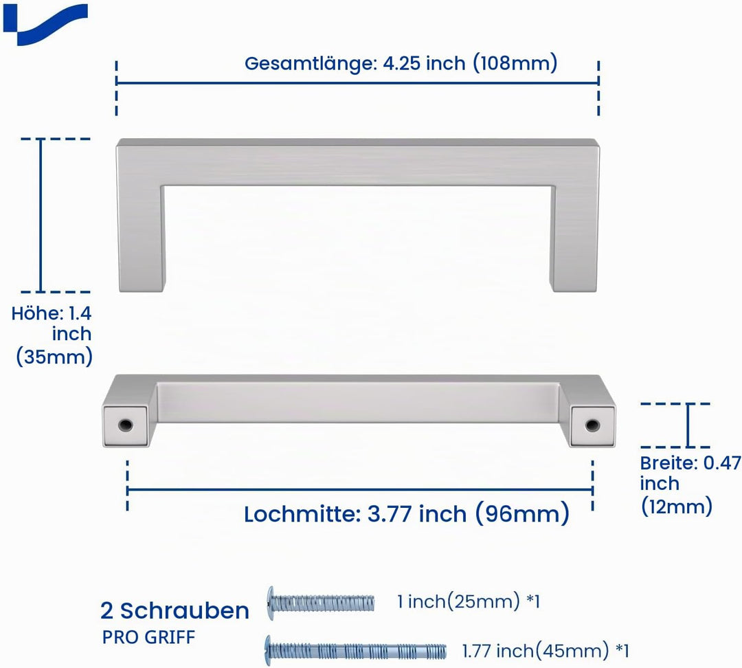 LONTAN 15 Stück Küchengriffe Edelstahl Gebürstet 96mm lochabstand Schrankgriffe Edelstahl Griffe für