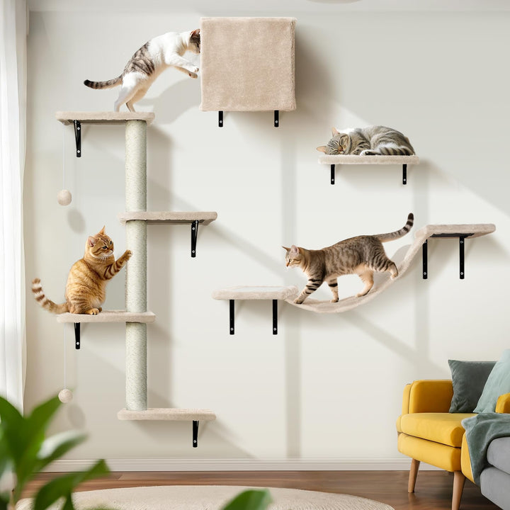 Kletterwand Katzen, 10-Teilig Katze Wandelemente, Stabiler Katzen Kletterwand aus Spanplattenmateria