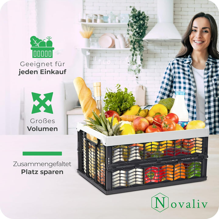 Novaliv Klappboxen faltbar stabil 6x 30L Grau Schwarz baskets Einkaufskiste Klappkisten Set Tragebox