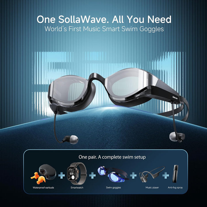 SollaWave AI Music Smart Schwimmbrille mit integrierten Schwimm-Kopfhörern, Echtzeit-Sprachfeedback