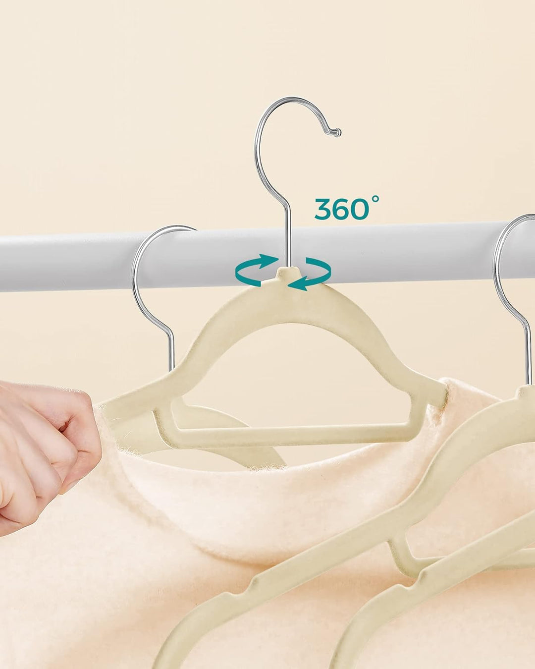 SONGMICS Kleiderbügel Samt, 20er Set, Bügel, rutschfest, kleine Stange für Krawatten, 360° drehbarer