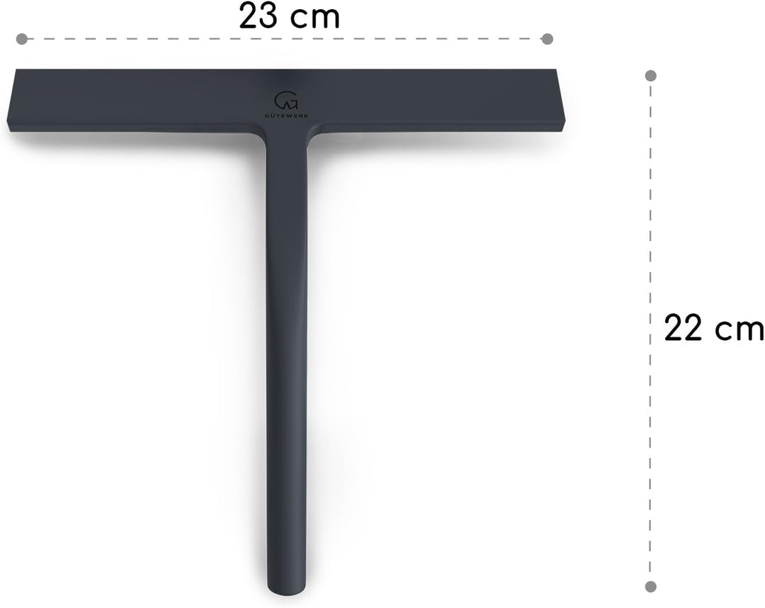 GÜTEWERK Duschabzieher Set mit Halter - schwarz 23 cm breit - ohne Bohren Silikon Abzieher Dusche Ba