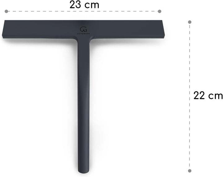 GÜTEWERK Duschabzieher Set mit Halter - schwarz 23 cm breit - ohne Bohren Silikon Abzieher Dusche Ba