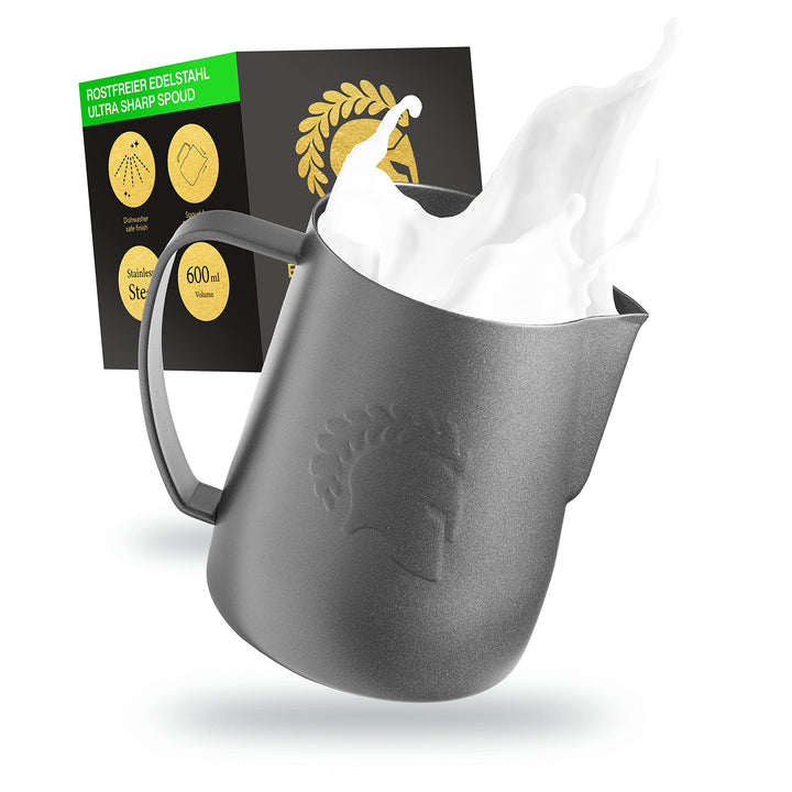 Barista Legends® Milchkännchen Edelstahl [600ml] ARES Schwarz- Barista Milchkännchen zum Milchaufsch
