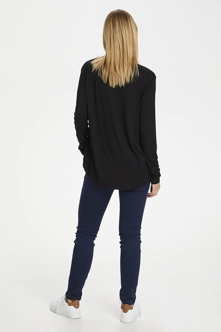 KAFFE Langarm-Bluse Kacalina Damen Bluse Langarm Casual Basic Shirt V-Ausschnitt 34 Black Deep, 34 B