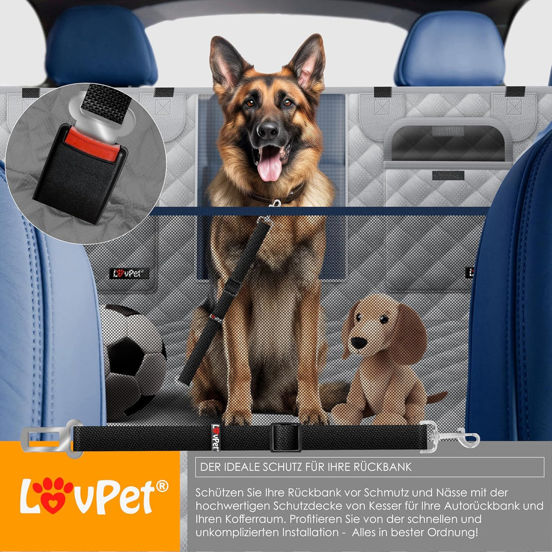 Lovpet® 2in1 Hundedecke für Auto Rückbank & Kofferraum mit Seitenschutz und Sichtfenster Kofferraums