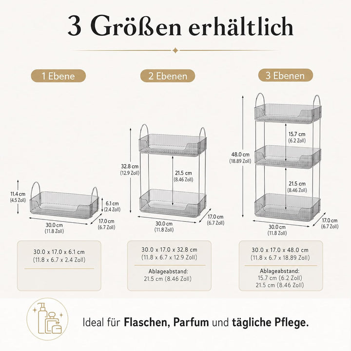 3 Etagen Badezimmer Organizer, Kosmetik Aufbewahrung &amp; Parfüm Tablett (Grau), Grosses Hautpflege Reg