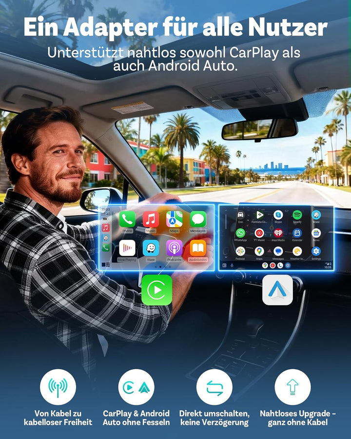 OTTOCAST 2026 Neuheit Mini Pico, 2-in-1 Wireless CarPlay & Android Auto Adapter mit One-Touch Geräte