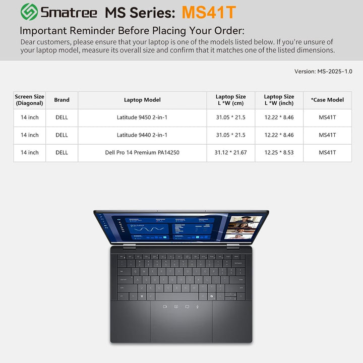Smatree MS41T Laptop Hartschalenhülle aus Eva mit Laptopständer, für 14 Zoll Dell Pro 14 Premium (PA