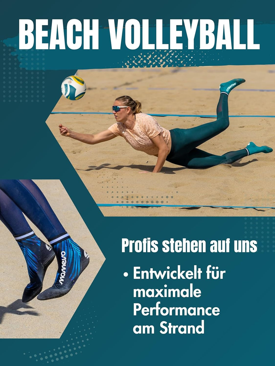 Momevo Beachmates Beachvolleyball Socken - schützende Beachsocken aus Neopren und Elasthan - idealer