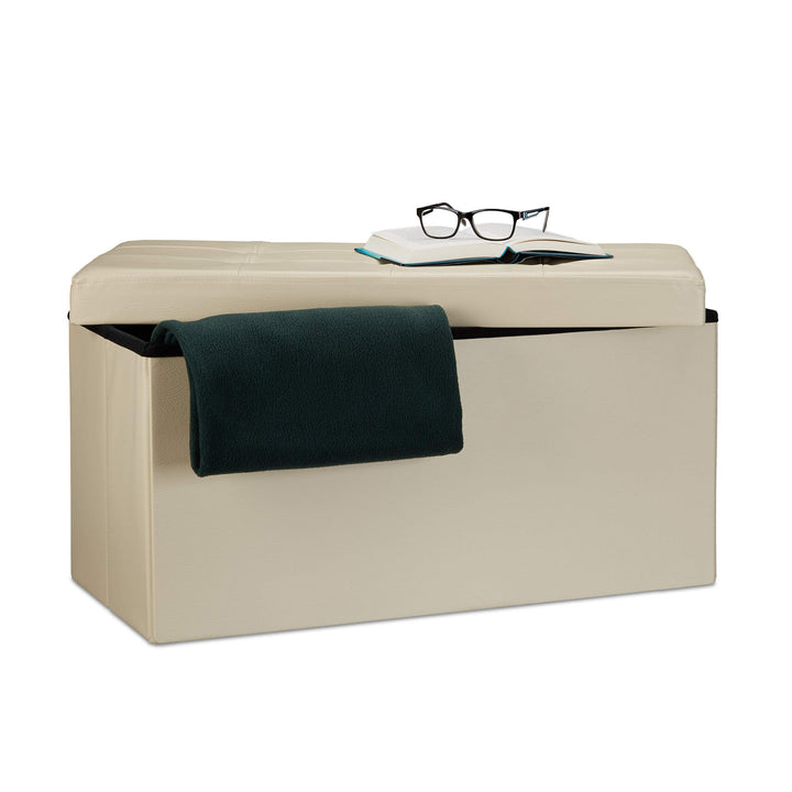 Relaxdays Faltbare Sitzbank 38 x 76 x 38 cm HxBxT, 2-Sitzer m. Stauraum, Kunstleder Sitzhocker 300 k