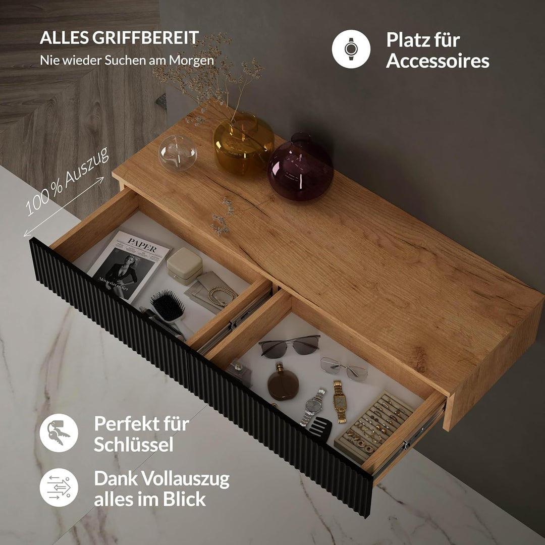 Planetmöbel Flur Garderobe Set Konsolentisch 100 cm inkl. Spiegel mit Beleuchtung rund (ohne Rahmen)