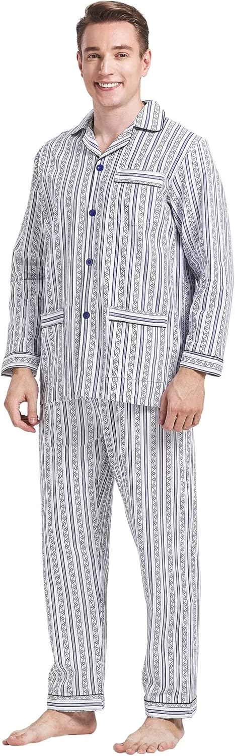 Amaxer 100% Baumwolle Herren Flanell Pyjamas Set Herren Pyjamas Home Fashion Pyjamas Langarm Hosen S
