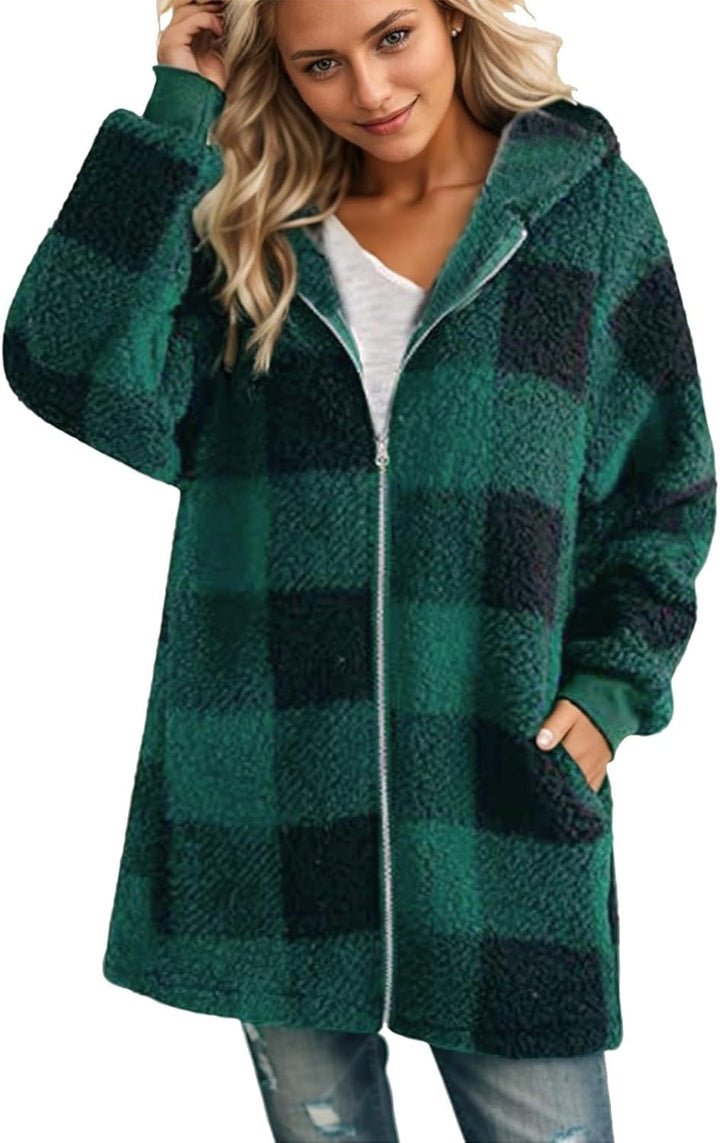 Ansenesna Fleecejacke Damen Mit Kapuze Flauschig Winterjacke Damen Warm Gefüttert Wintermantel Elega