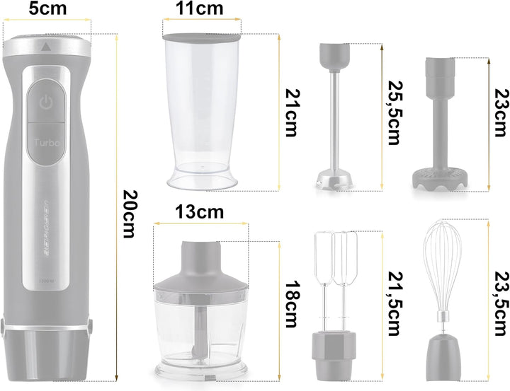 Berdsen Stabmixer Handmixer Pürierstab 1500W Multifunktional Mit Zubehör Turbo Funktion 800 ml Stahl