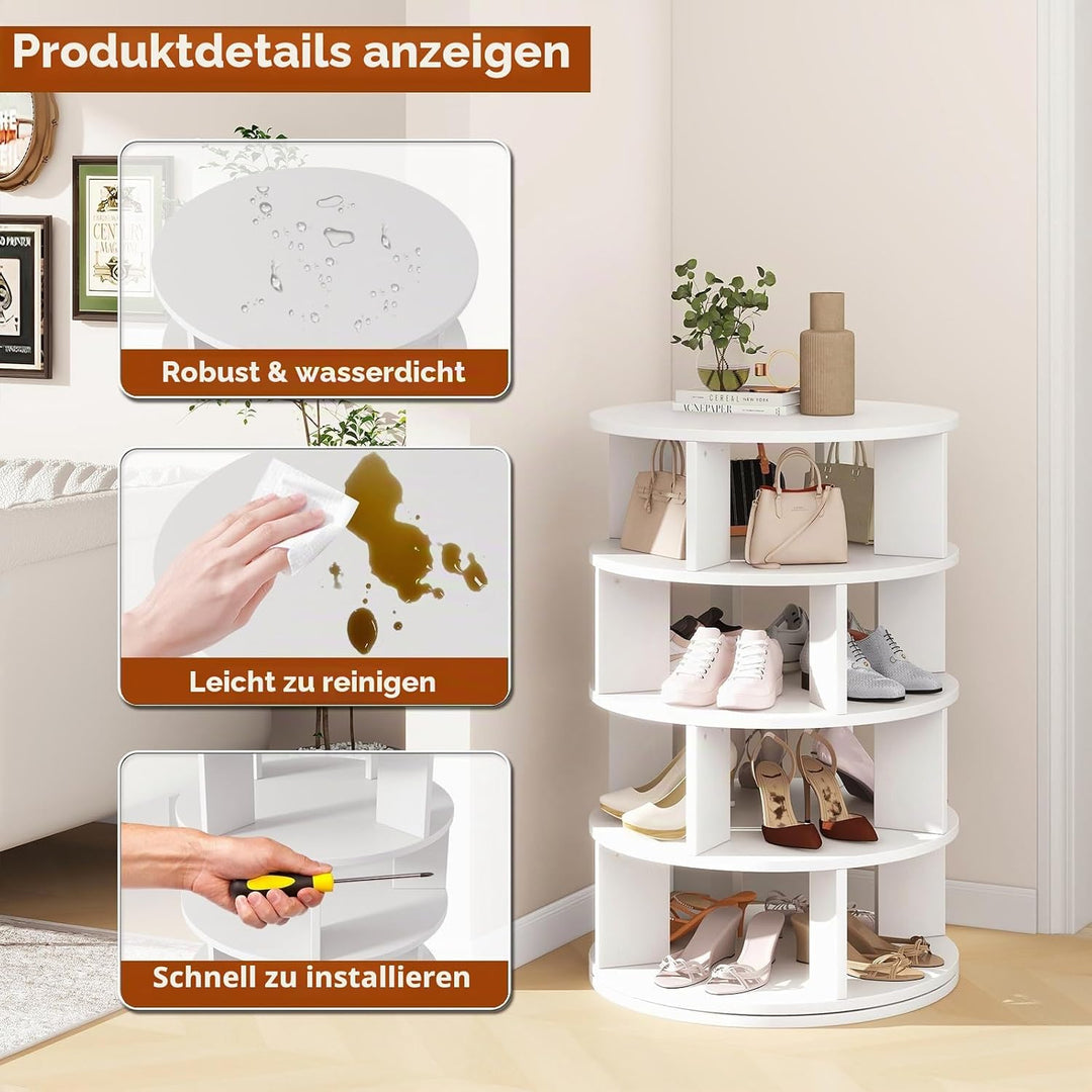 IBUYKE Drehbares Schuhregal mit 4 Etagen, 360° Drehbarer Schuhschrank für 16 Paar Schuhe, Vertikaler