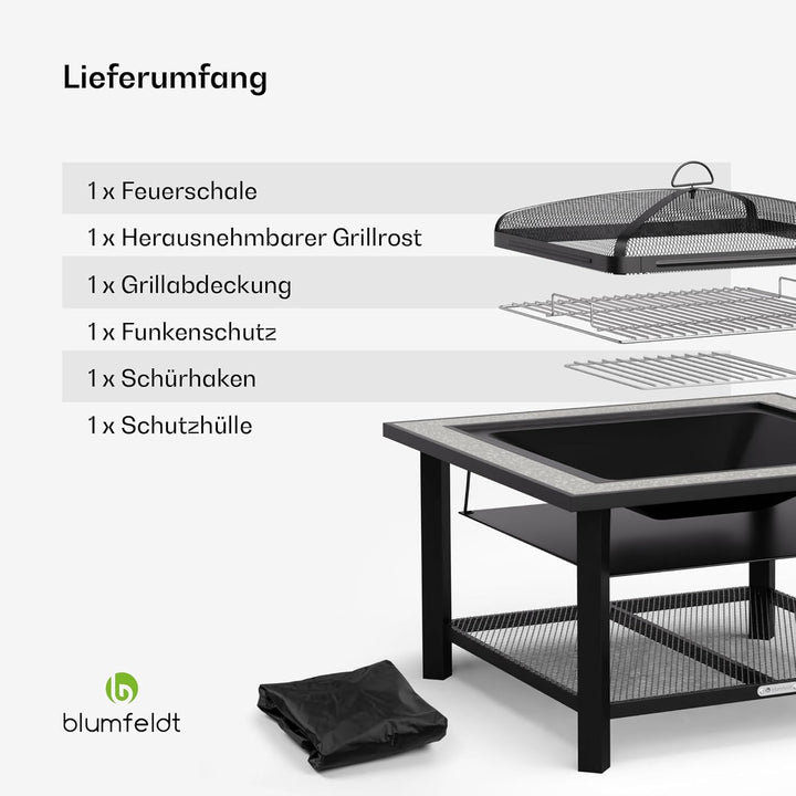 Blumfeldt Merano Avanzato Feuerschale - 3-in-1 Feuerschale Mit Grillrost & Tisch, Robuster Stahlrahm