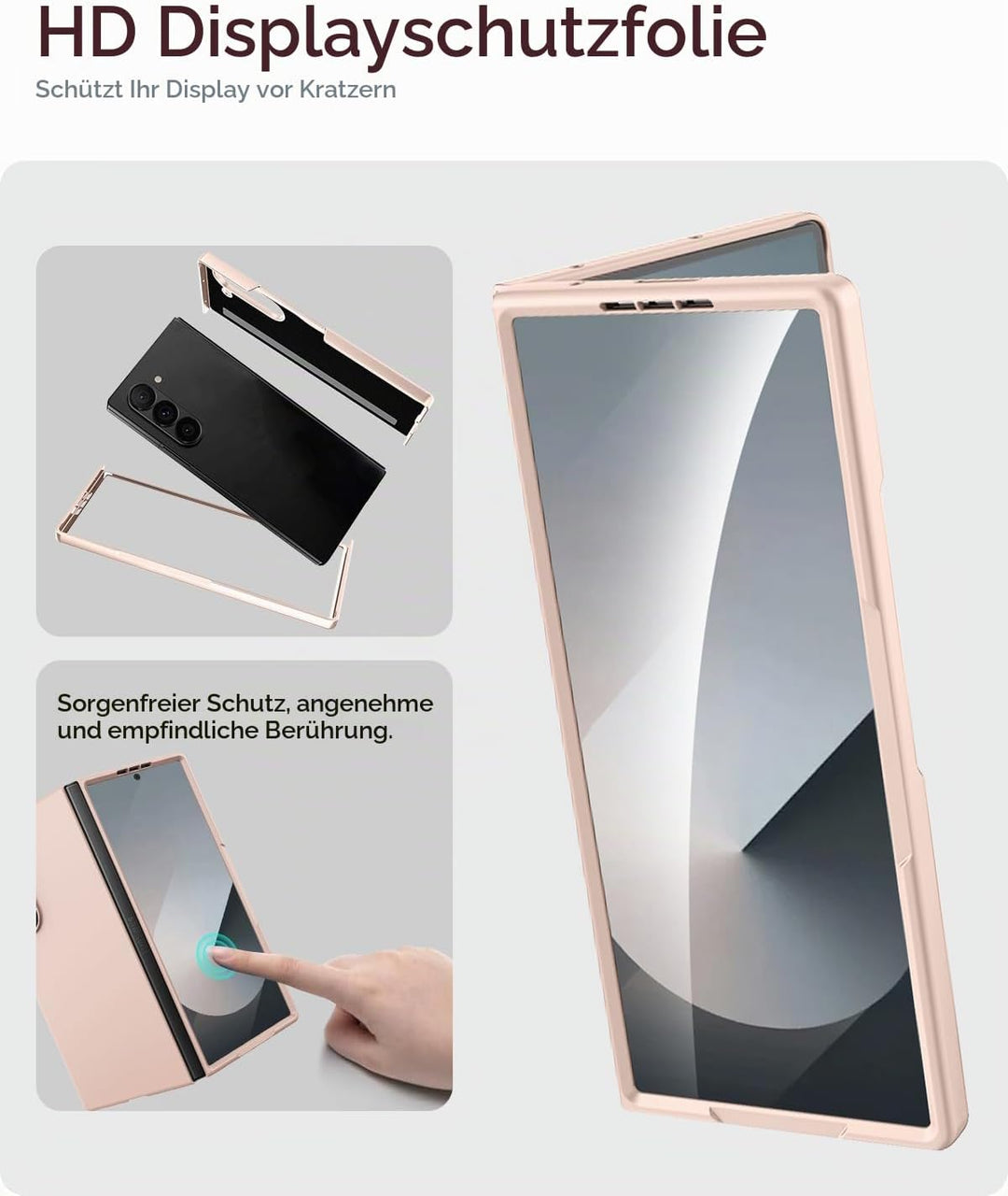 Miimall Handy Hülle für Samsung Z Fold 7 Slim Case mit Schutzglas, Induktives Laden Kompatibel, Mili