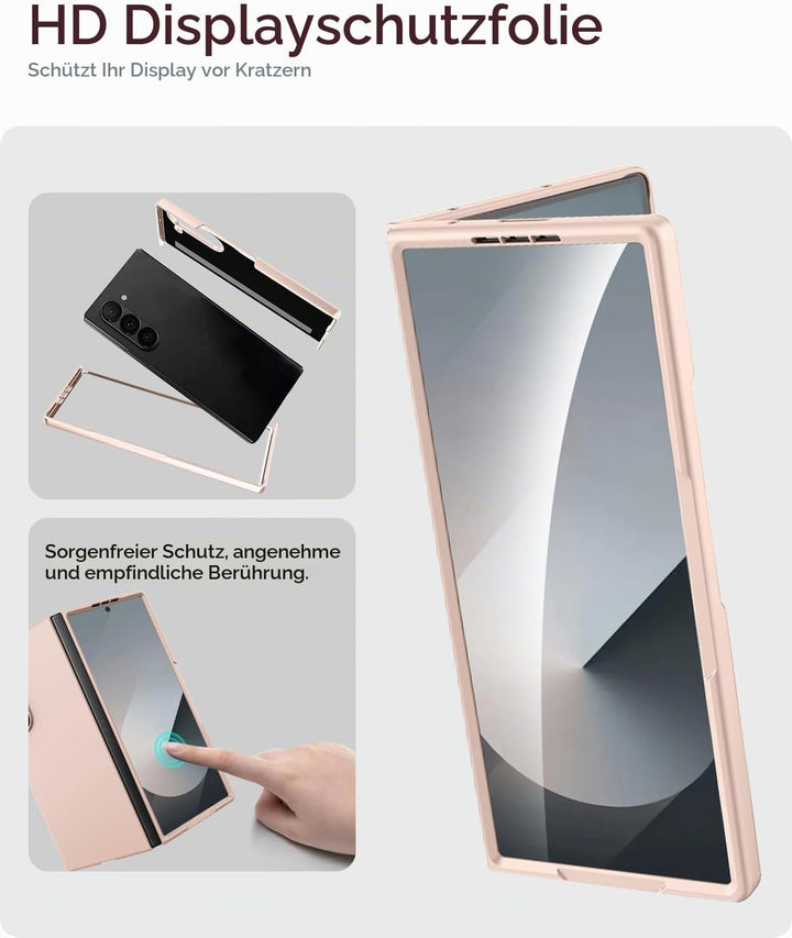 Miimall Handy Hülle für Samsung Z Fold 7 Slim Case mit Schutzglas, Induktives Laden Kompatibel, Mili