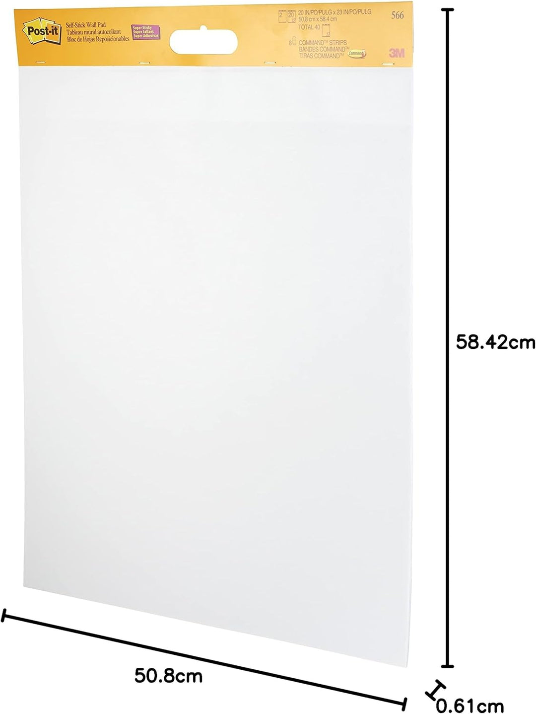 Post-it Super Sticky Meeting Chart Wall Pad, Weiss, unliniert, 2 Blöcke, 584 mm x 508 mm + 8 Command