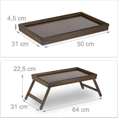 2 x Betttablett Bambus, klappbare Beine, erhöhter Rand, Frühstückstablett fürs Bett, HBT: 22,5x64x31